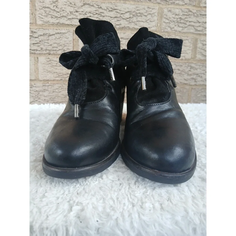 Casta Women's Black Leather Seude Block Heel Booties Sz 37 US 6.5 Witchy Goth